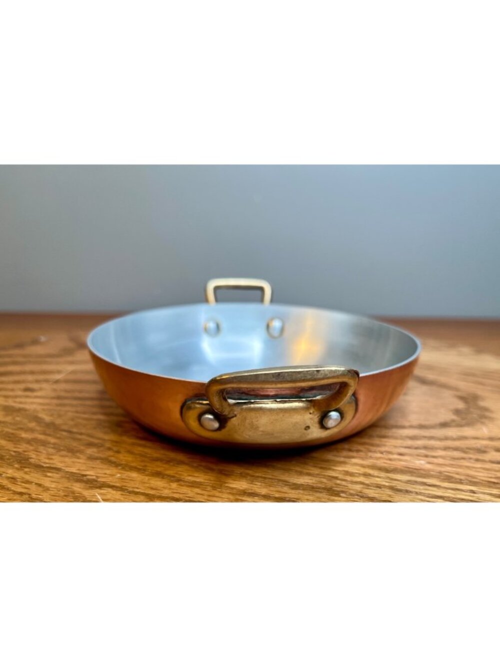Vintage Copper Mini Saute Pan /Mini Au Gratin Pan (5 5/8" diameter) With 2 Bras - Picture 5 of 14